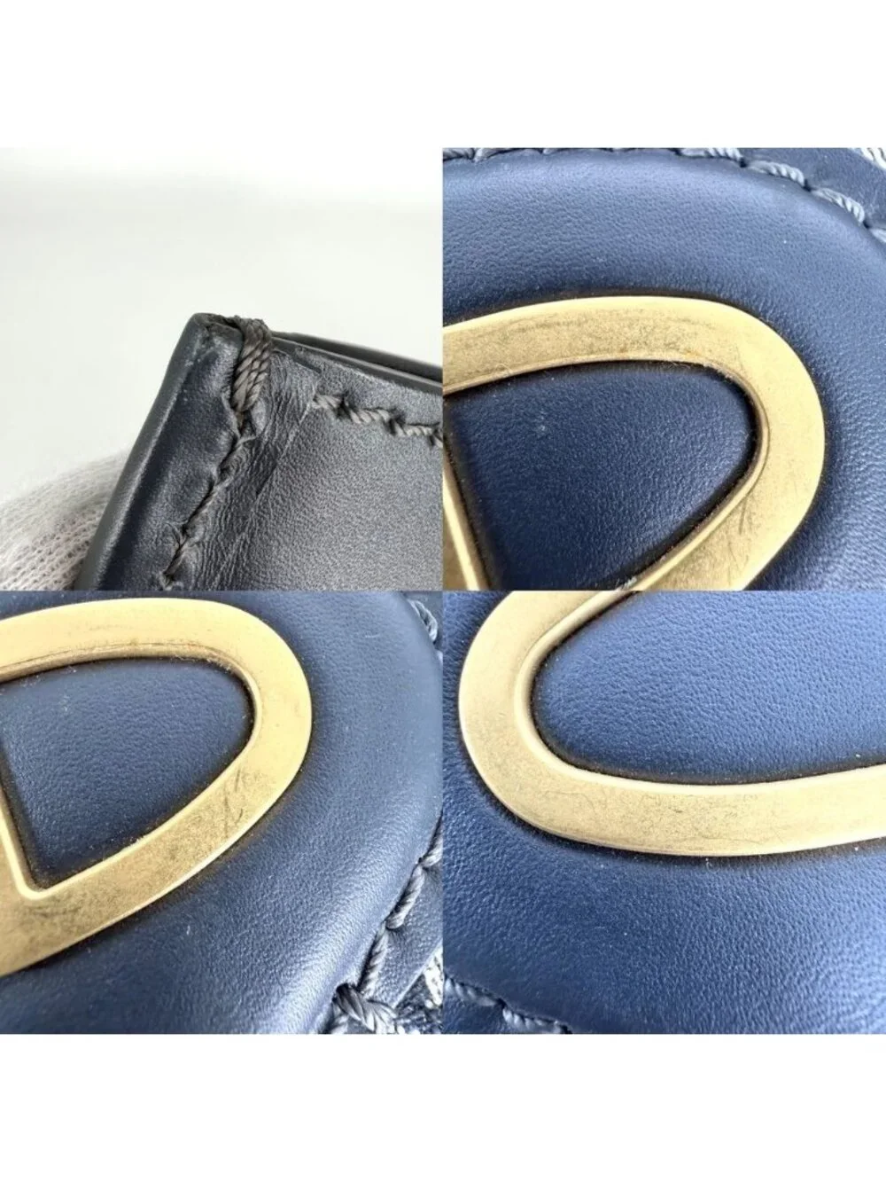 Dior 2-Way Oblique Clutch Handbag Canvas Leather Navy Gold